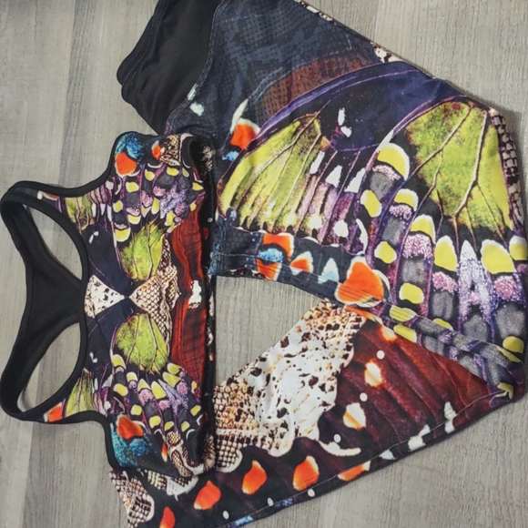 Gym Girl Made USA Butterfly Graphic Leggings Pants Work out Yoga Set Top Small - Picture 1 of 8
